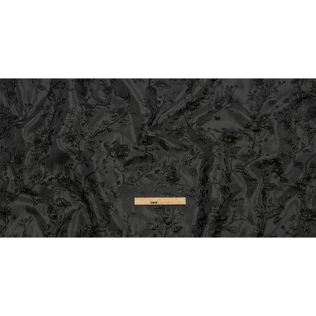 Metallic Black Flowering Vines Luxury Brocade