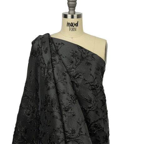 Metallic Black Flowering Vines Luxury Brocade