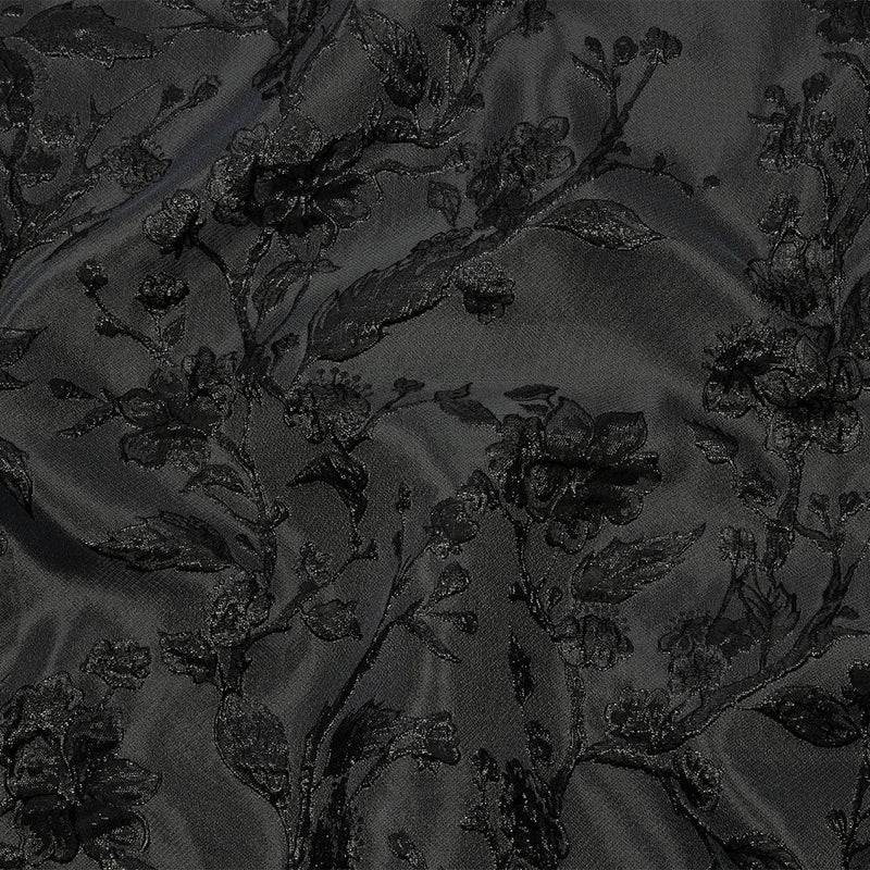 Metallic Black Flowering Vines Luxury Brocade