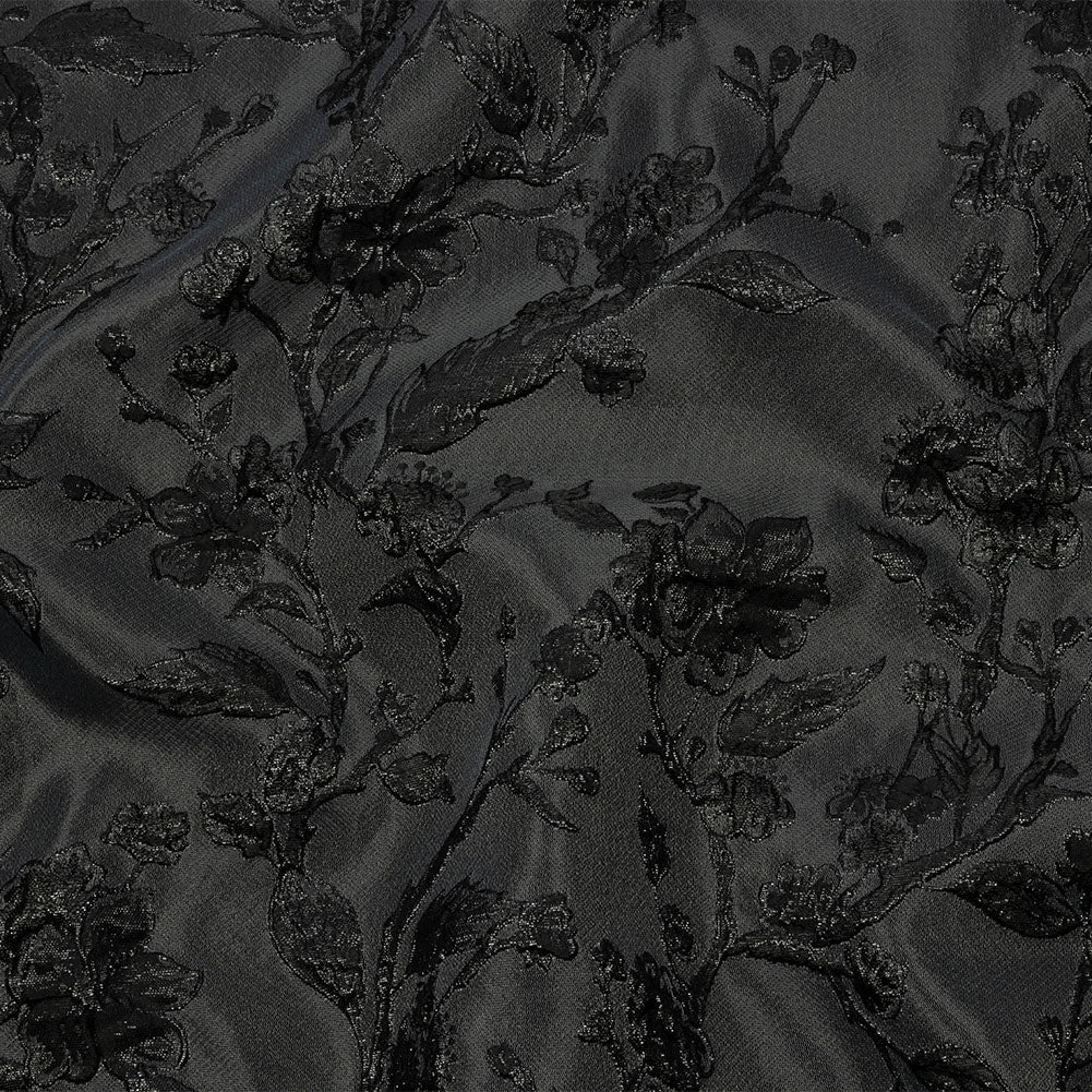 Metallic Black Flowering Vines Luxury Brocade