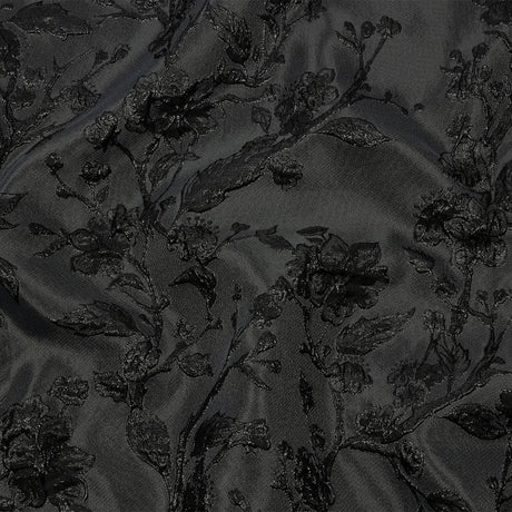 Metallic Black Flowering Vines Luxury Brocade