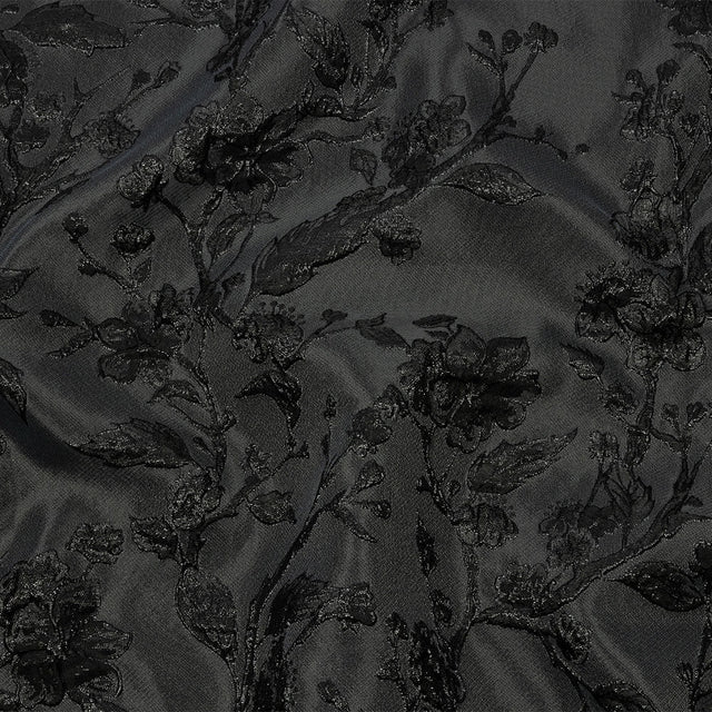Metallic Black Flowering Vines Luxury Brocade