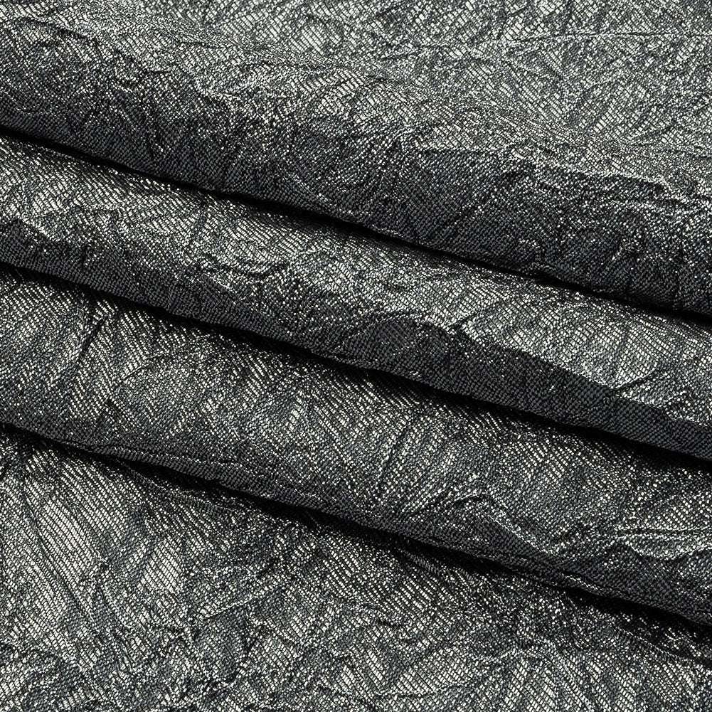 Astrolabe Metallic Bright Silver Crinkled Luxury Brocade with Black Backing