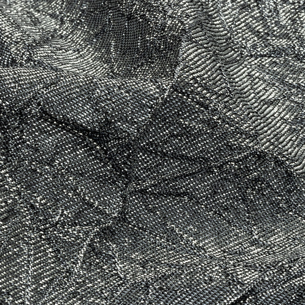Astrolabe Metallic Bright Silver Crinkled Luxury Brocade with Black Backing