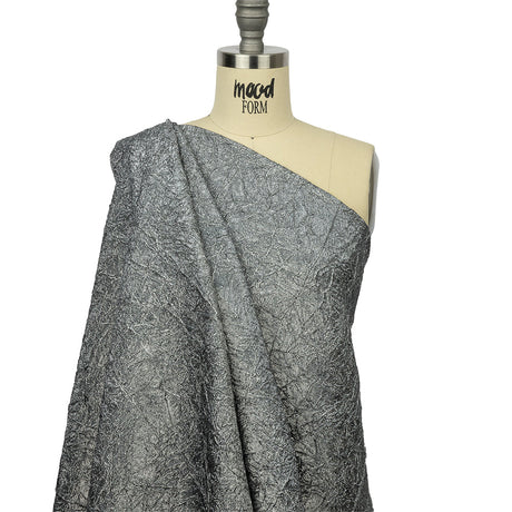 Astrolabe Metallic Bright Silver Crinkled Luxury Brocade with Black Backing