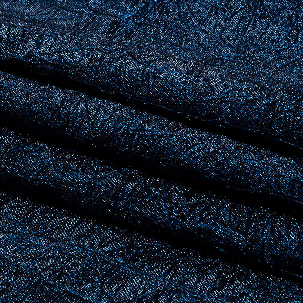 Astrolabe Metallic Navy and Royal Blue Crinkled Luxury Brocade with Black Backing