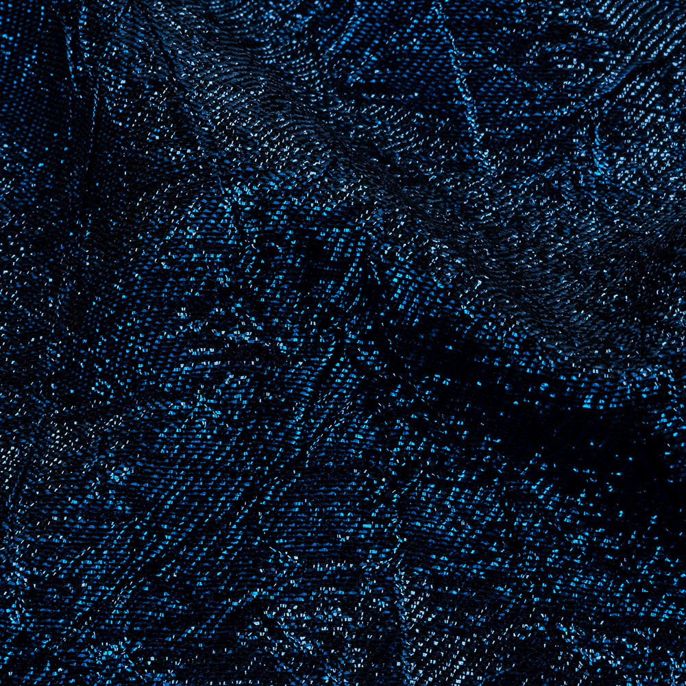 Astrolabe Metallic Navy and Royal Blue Crinkled Luxury Brocade with Black Backing