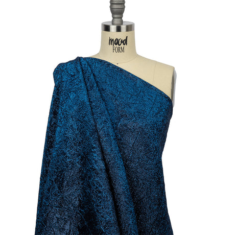 Astrolabe Metallic Navy and Royal Blue Crinkled Luxury Brocade with Black Backing