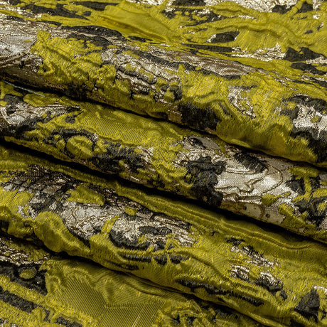 Metallic Gold, Yellow and Black Splattered Stripe Luxury Brocade Panel