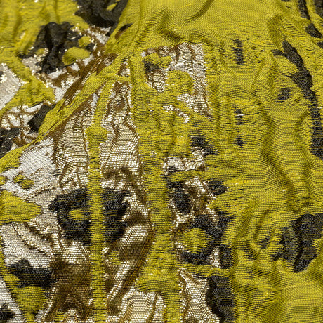 Metallic Gold, Yellow and Black Splattered Stripe Luxury Brocade Panel