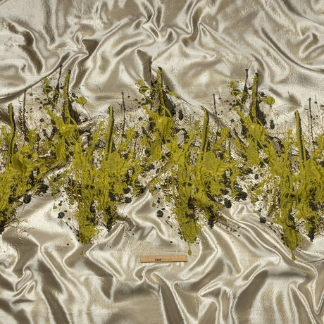 Metallic Gold, Yellow and Black Splattered Stripe Luxury Brocade Panel