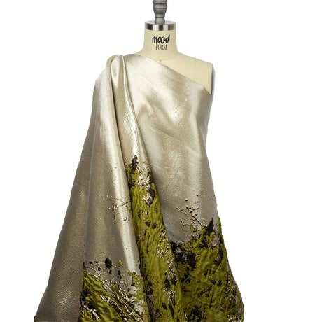 Metallic Gold, Yellow and Black Splattered Stripe Luxury Brocade Panel