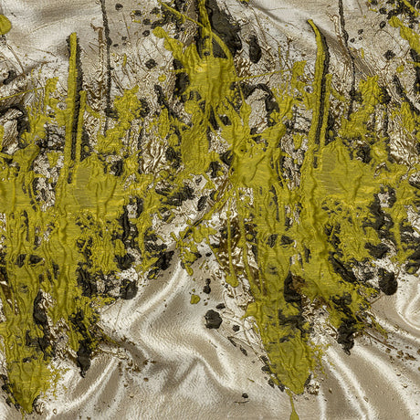 Metallic Gold, Yellow and Black Splattered Stripe Luxury Brocade Panel