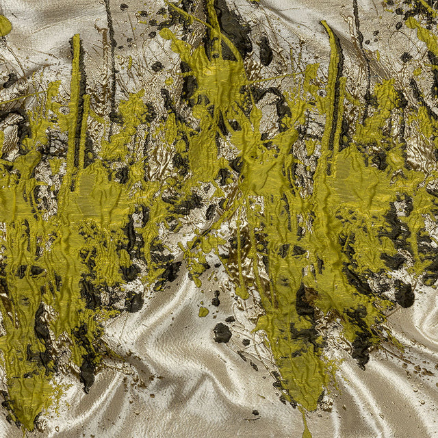 Metallic Gold, Yellow and Black Splattered Stripe Luxury Brocade Panel