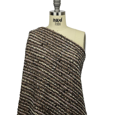Beige, Cream and Charcoal Boucle Stripes Chunky Wool Blend Sweater Knit