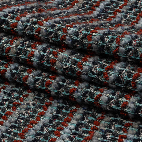 Burnt Orange, Gray, and Blue Boucle Stripes Chunky Wool Blend Sweater Knit