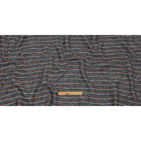 Burnt Orange, Gray, and Blue Boucle Stripes Chunky Wool Blend Sweater Knit