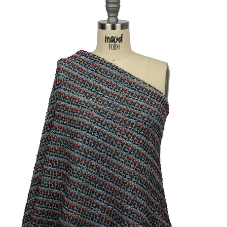 Burnt Orange, Gray, and Blue Boucle Stripes Chunky Wool Blend Sweater Knit