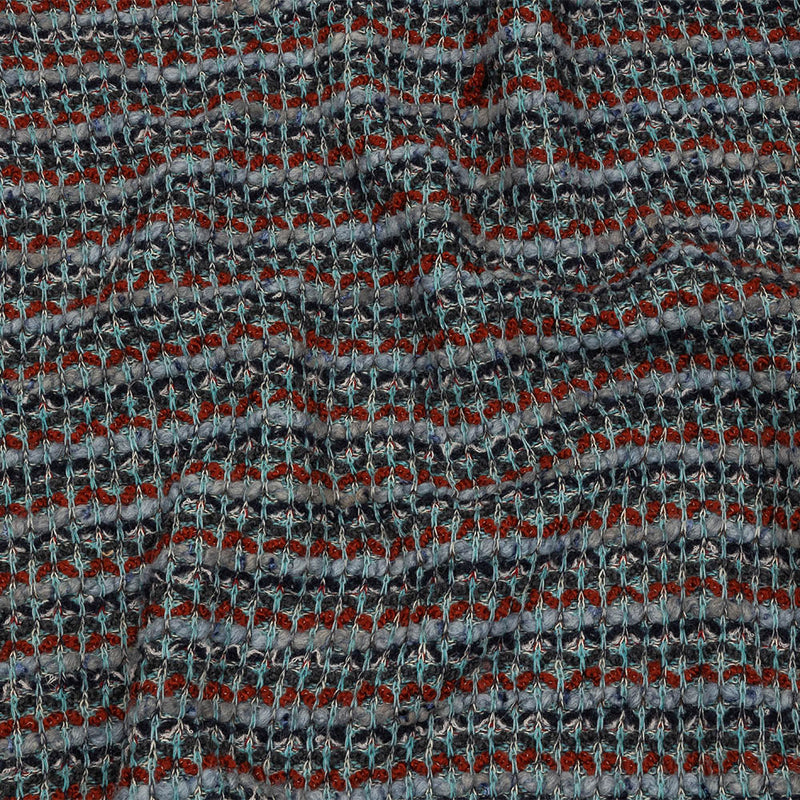 Burnt Orange, Gray, and Blue Boucle Stripes Chunky Wool Blend Sweater Knit
