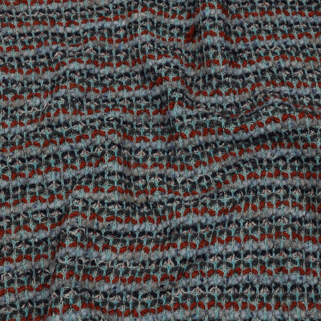 Burnt Orange, Gray, and Blue Boucle Stripes Chunky Wool Blend Sweater Knit