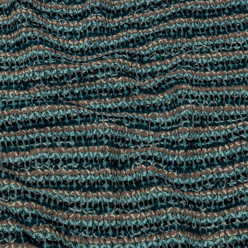 Baby Blue, Pinkish Beige and Navy Boucle Stripes Chunky Wool Blend Sweater Knit