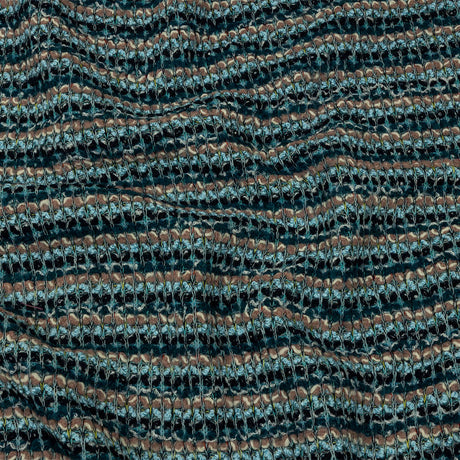 Baby Blue, Pinkish Beige and Navy Boucle Stripes Chunky Wool Blend Sweater Knit