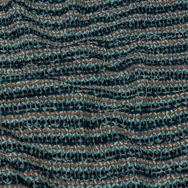 Baby Blue, Pinkish Beige and Navy Boucle Stripes Chunky Wool Blend Sweater Knit