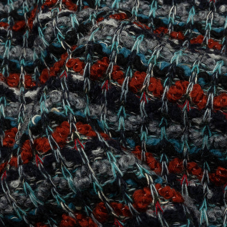 Burnt Orange, Gray and Blue Striped Chunky Wool Blend Boucle Sweater Knit