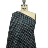 Pinkish Beige, Navy and Sea Blue Striped Chunky Wool Blend Boucle Sweater Knit