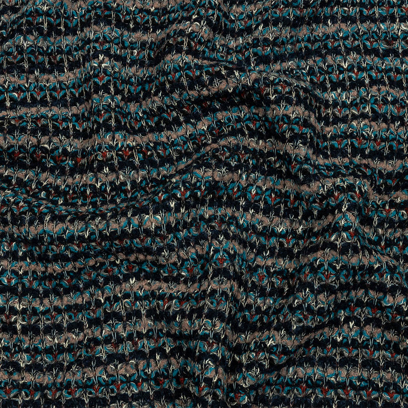 Pinkish Beige, Navy and Sea Blue Striped Chunky Wool Blend Boucle Sweater Knit