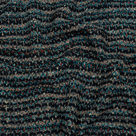 Pinkish Beige, Navy and Sea Blue Striped Chunky Wool Blend Boucle Sweater Knit