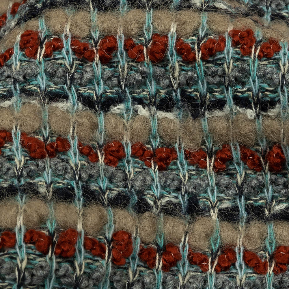 Gray, Beige and Burnt Orange Boucle Stripes Chunky Wool Blend Sweater Knit