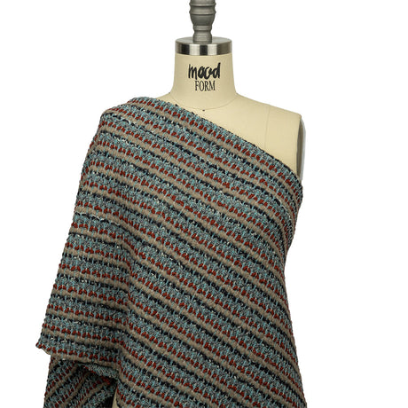 Gray, Beige and Burnt Orange Boucle Stripes Chunky Wool Blend Sweater Knit