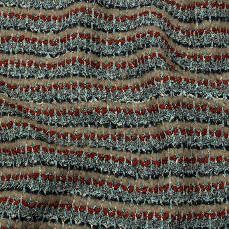 Gray, Beige and Burnt Orange Boucle Stripes Chunky Wool Blend Sweater Knit