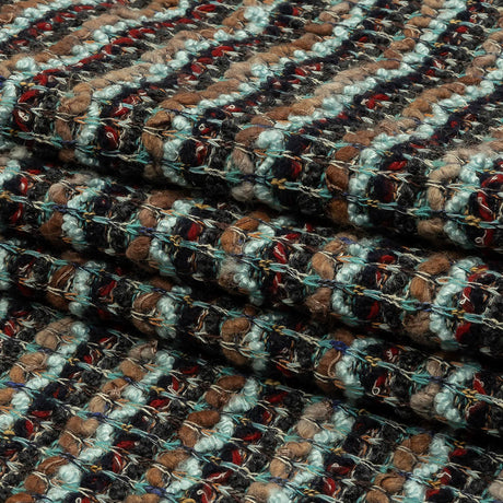 Tan, Baby Blue and Red Striped Chunky Boucle Sweater Knit