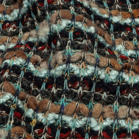 Tan, Baby Blue and Red Striped Chunky Boucle Sweater Knit