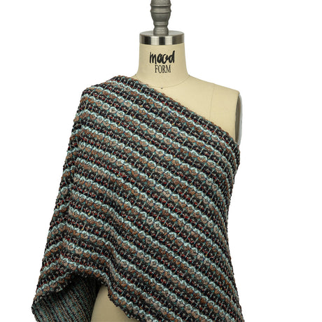 Tan, Baby Blue and Red Striped Chunky Boucle Sweater Knit