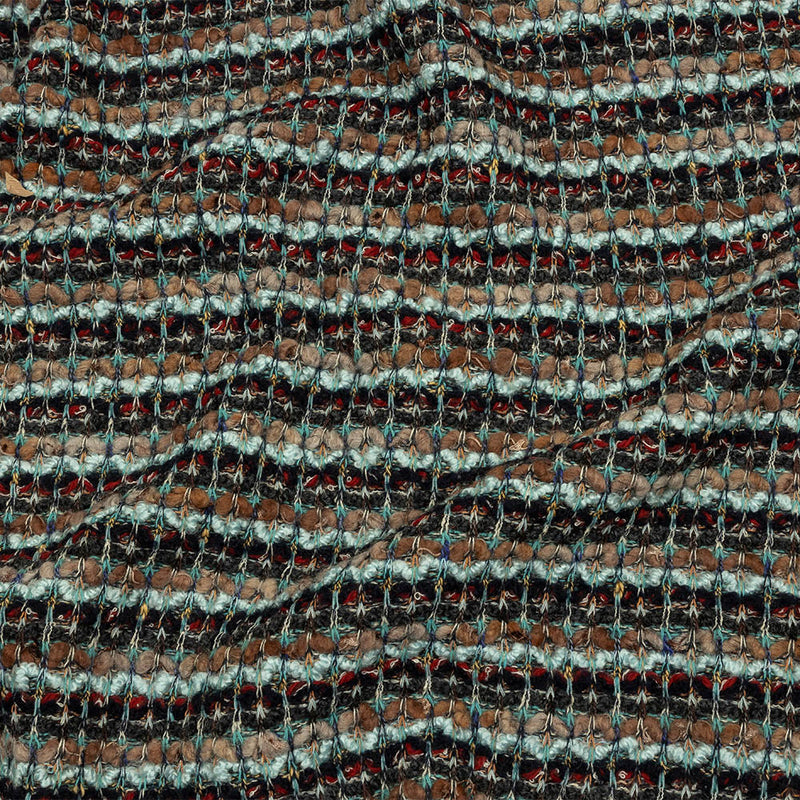 Tan, Baby Blue and Red Striped Chunky Boucle Sweater Knit