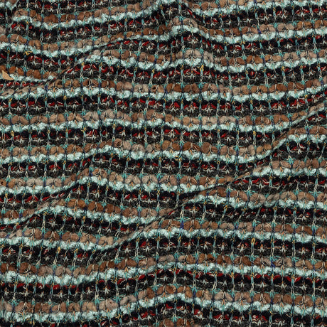 Tan, Baby Blue and Red Striped Chunky Boucle Sweater Knit