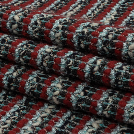 Red, Baby Blue and Charcoal Striped Chunky Wool Blend Boucle Sweater Knit