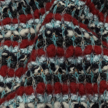 Red, Baby Blue and Charcoal Striped Chunky Wool Blend Boucle Sweater Knit