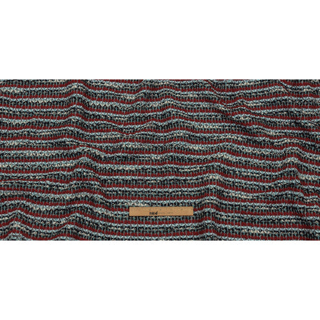 Red, Baby Blue and Charcoal Striped Chunky Wool Blend Boucle Sweater Knit