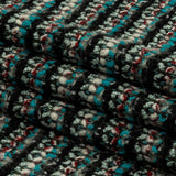 Turquoise, Charcoal and Red Boucle Stripes Chunky Wool Blend Sweater Knit