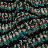 Turquoise, Charcoal and Red Boucle Stripes Chunky Wool Blend Sweater Knit