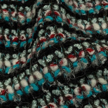 Turquoise, Charcoal and Red Boucle Stripes Chunky Wool Blend Sweater Knit