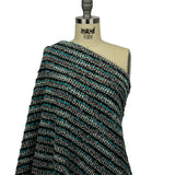 Turquoise, Charcoal and Red Boucle Stripes Chunky Wool Blend Sweater Knit