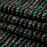 Russet, Turquoise and Black Boucle Stripes Chunky Wool Blend Sweater Knit