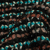 Russet, Turquoise and Black Boucle Stripes Chunky Wool Blend Sweater Knit