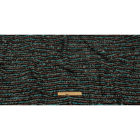 Russet, Turquoise and Black Boucle Stripes Chunky Wool Blend Sweater Knit