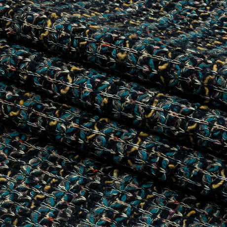 Teal, Yellow and Navy Boucle Stripes Chunky Wool Blend Sweater Knit